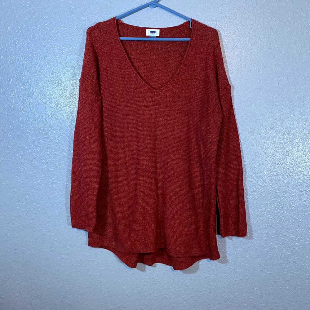 Old Navy Womens Large Orange Sweater Knit Long Sleeve V Neck Pullover Shirt Top